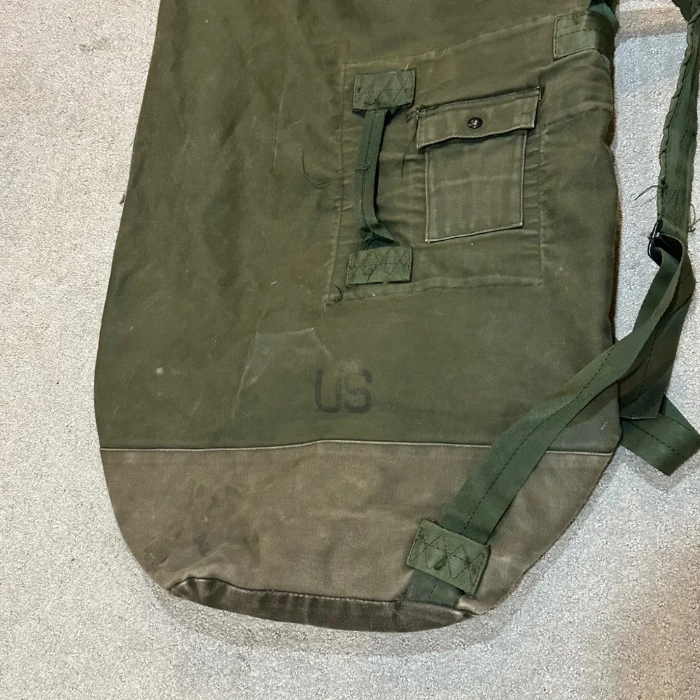 Vintage US Military Olive Drab Canvas Sea Bag Duffel Backpack USGI Stamped
